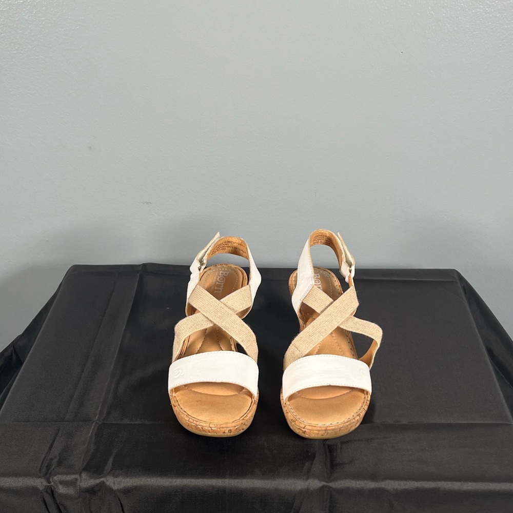Born Womens Hyuro Cork Wedge Sandal Platform Open Toe Slingback White Size 7.5